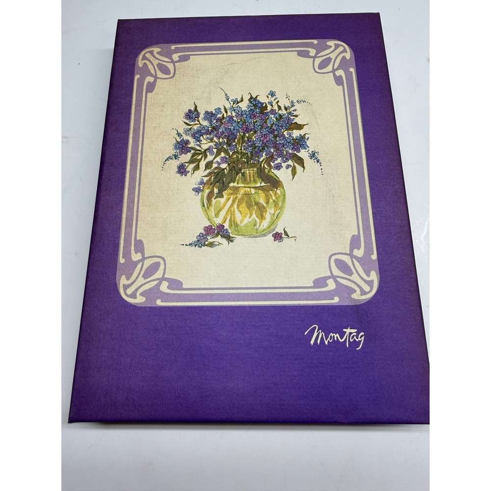 Vintage Montag Stationery Set Floral Mead Purple Box 17 Sheets 12 Env